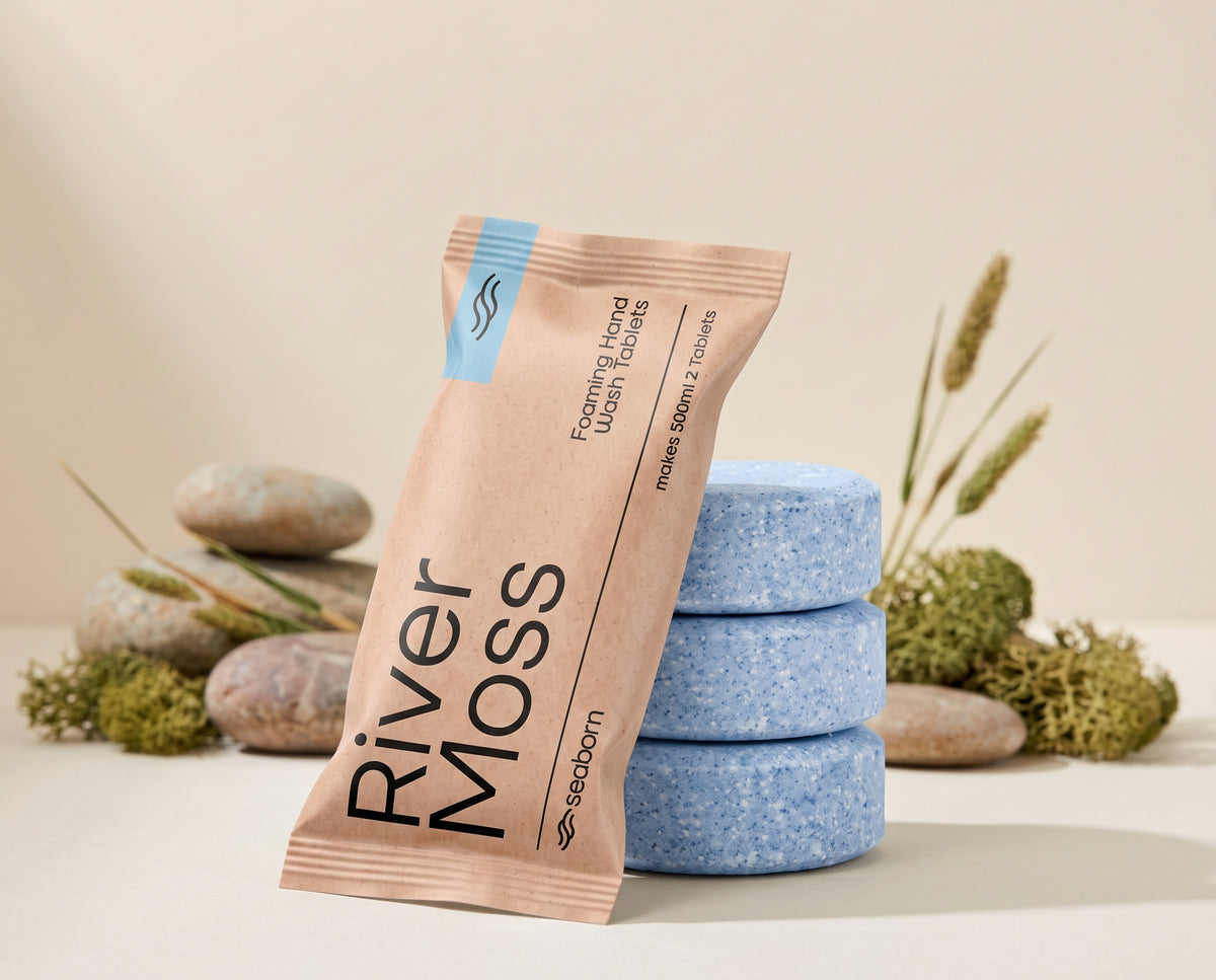 River Moss foaming hand soap refill packet with blue tablets